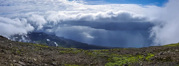 Panorama Fjardarhotel Největší Fjord Východní Island Pohled Hory Nattmalahnjukur — Stock fotografie