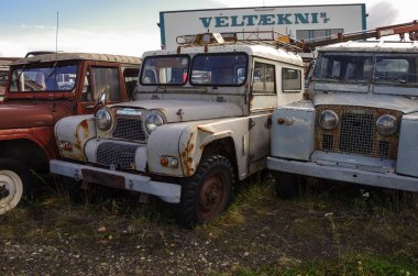 Egilsstadir, İzlanda - 28 Ağustos 2014: Tüm tekerlekli araba terk edilmiş.