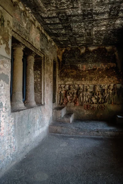 Ajanta Índia Janeiro 2012 Cavernas Budistas Frescos Baixos Relevos Ajanta — Fotografia de Stock