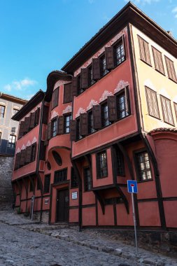 Tipik mimari, Bulgaristan'da tarihi ortaçağ evleri. Filibe Tarihi Müzesi- Sergi Rönesans . Antik Plovdiv Unesco'nun Dünya Mirası