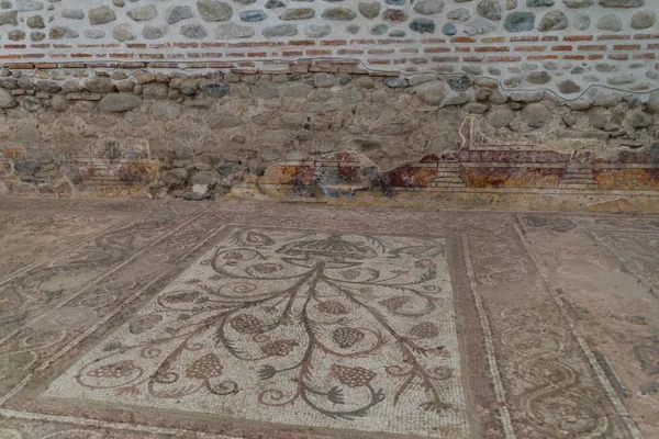 Mosaico dentro de ruínas do complexo episcopal com basílica na cidade de Sandanski, Bulgária — Fotografia de Stock