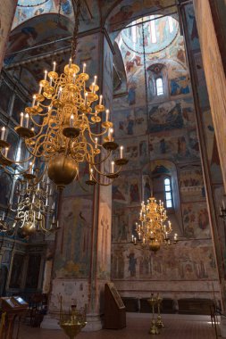 Vologda'daki Ayasofya Katedrali'nin duvarlarında antik freskler. İç duvarlar 1685 ve 1687 yılları arasında fresklerle kaplıdır. -