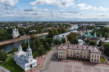 St. Sophia Katedrali 'nin çan kulesinin gözlem güvertesinden Vologda şehri manzarası. Vologda bölgesi, Rusya.