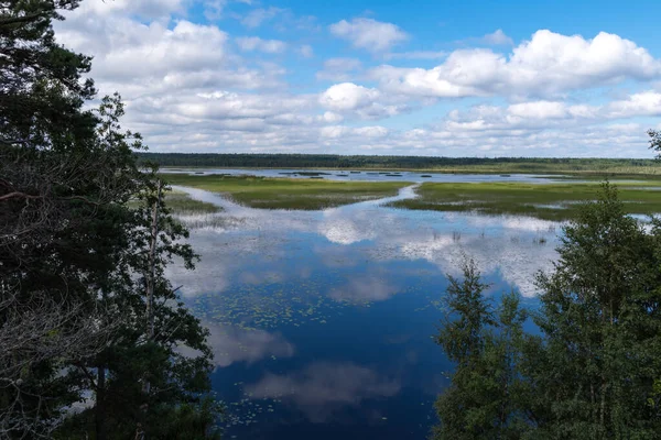 Wolkenreflectie Okhotnichye Jagers Lake Eco Route Het Natuurreservaat Rakovyye Ozera — Stockfoto