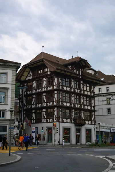 Luzerne Suiza Agosto 2010 Calle Con Casas Históricas Centro Lucerna — Foto de Stock