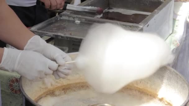 Cocinar Algodón Azúcar Coche Especial Fuera — Vídeo de stock