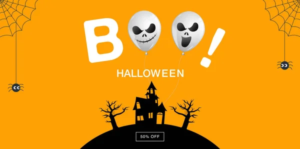 Bannière Halloween Fantôme Boo Effrayant Effrayant Ballons Air Modèle Illustration — Image vectorielle
