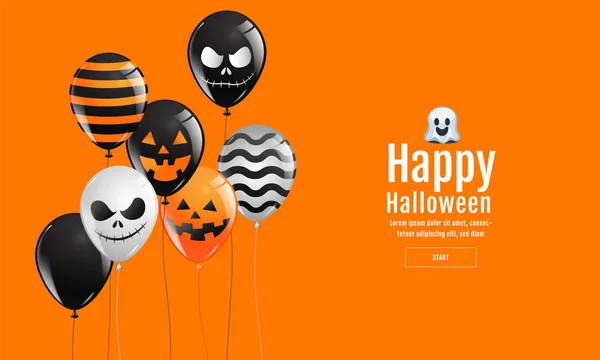 Halloween Banner Ghost Skrämmande Skrämmande Luft Ballonger Mall Vektorillustration — Stock vektor