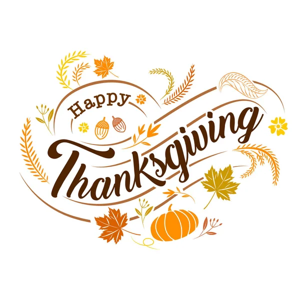 Hand Getekend Happy Thanksgiving Typografie Poster Viering Tekst Pictogram Badge — Stockvector