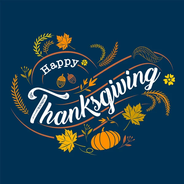 Hand Getekend Happy Thanksgiving Typografie Poster Viering Tekst Pictogram Badge — Stockvector