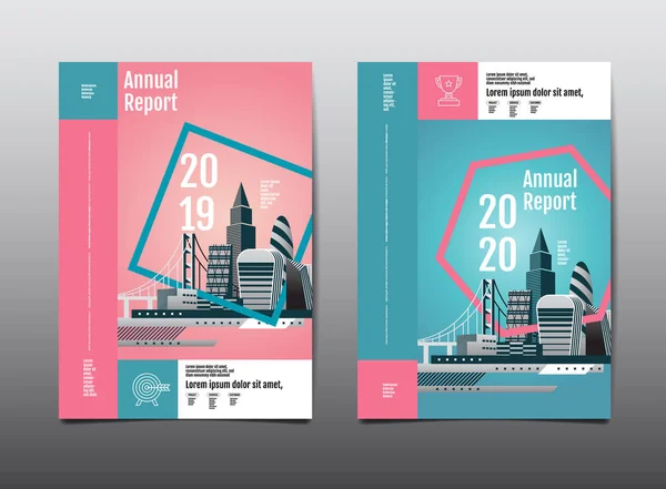 Annual Report 2019 2020 Future Business Template Layout Design Cityscape — стоковый вектор