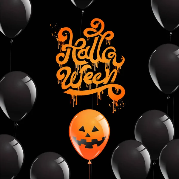 Boldog Halloween Party Kalligráfia Banner Szellem Félelmetes Kísérteties Hőlégballonok Sablon — Stock Vector