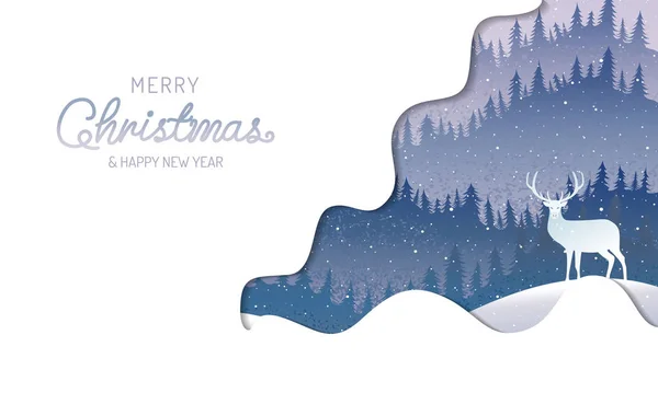 Frohe Weihnachten Ein Gutes Neues Jahr Kalligraphie Landschaft Winter Vektorillustration — Stockvektor