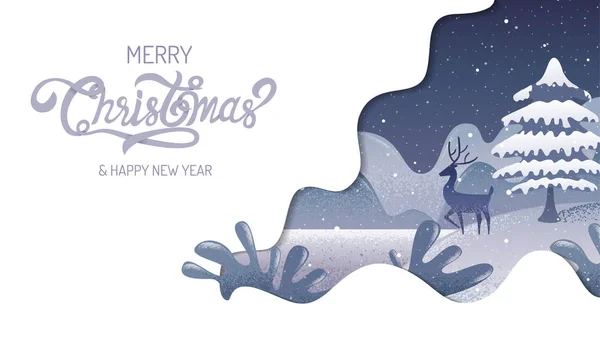Wesołych Świąt Szczęśliwego Nowego Roku Kaligrafia Zima Krajobrazu Ilustracja Wektora — Wektor stockowy
