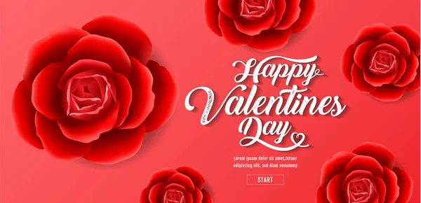 Ilustracja Wektorowa Valentine Day Red Roses Tło Sprzedaż Transparent Serca — Wektor stockowy