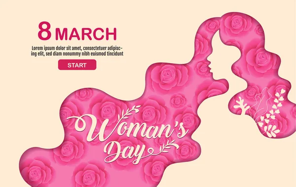 Happy Women Day Holiday March Girl Head Silhouette Cutout Flower — стоковый вектор