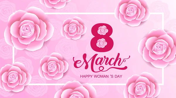 Happy Women Day Holiday March Girl Head Silhouette Cutout Flower — стоковый вектор