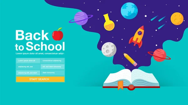 Back School Book Web Banner Poster Flat Design Colorful Vector — стоковый вектор