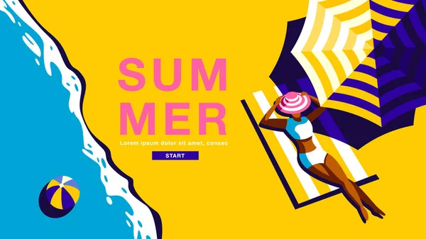 Férias de Verão, Cartaz, Banner, Sol, Ilustração vetorial . — Vetor de Stock