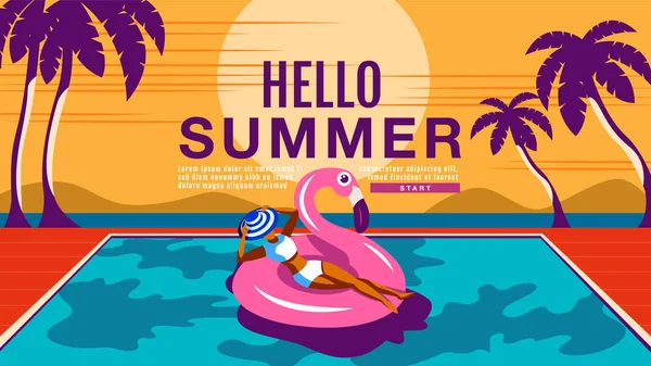 Férias de Verão, Cartaz, Banner, Sol, Ilustração vetorial . — Vetor de Stock