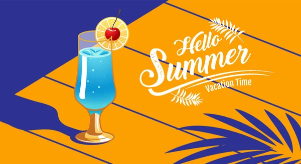 Merhaba yaz, şablon tasarımı, tropikal ve tatil, kokteyl, Ora — Stok Vektör