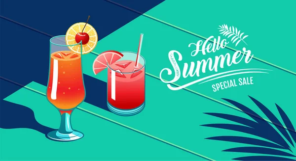 Dobrý den, v létě, návrh šablony, tropické & Holiday, koktejl, Wat — Stockový vektor