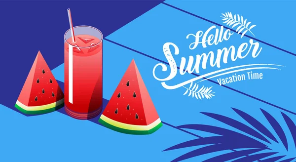 Hallo zomer sjabloonontwerp, tropische & vakantie, Cocktail, Wat — Stockvector