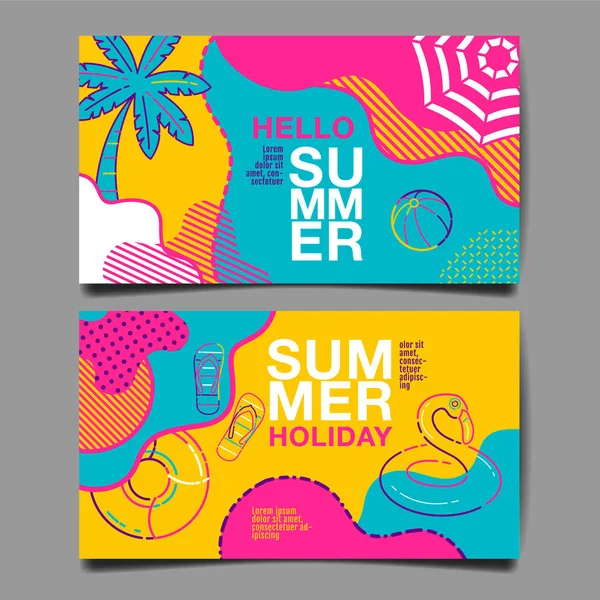 Sommer, Layoutdesign, Grußkarte, Coverbuch, Banner, Streifen — Stockvektor
