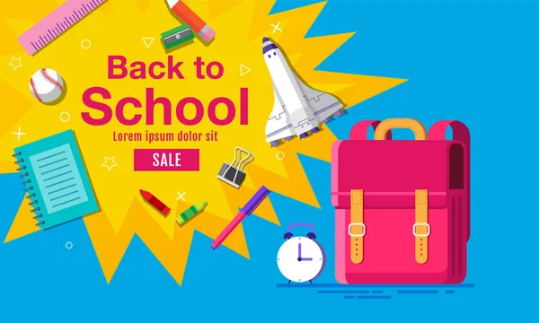 back to school sale banner, poster, flat design colorful, vector