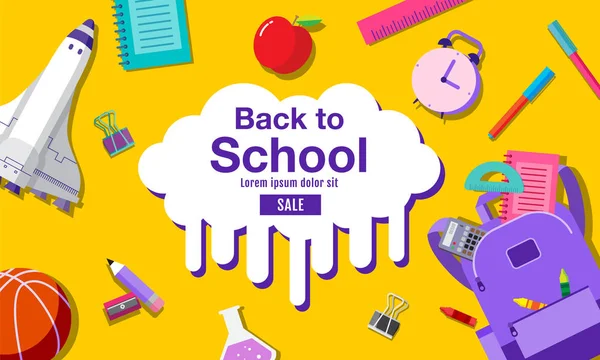 Terug naar school verkoop banner, poster, plat ontwerp kleurrijk, vector — Stockvector