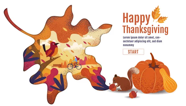 Feliz Día de Acción de Gracias, Otoño, Plantilla de Diseño de Banner, vector illus — Archivo Imágenes Vectoriales