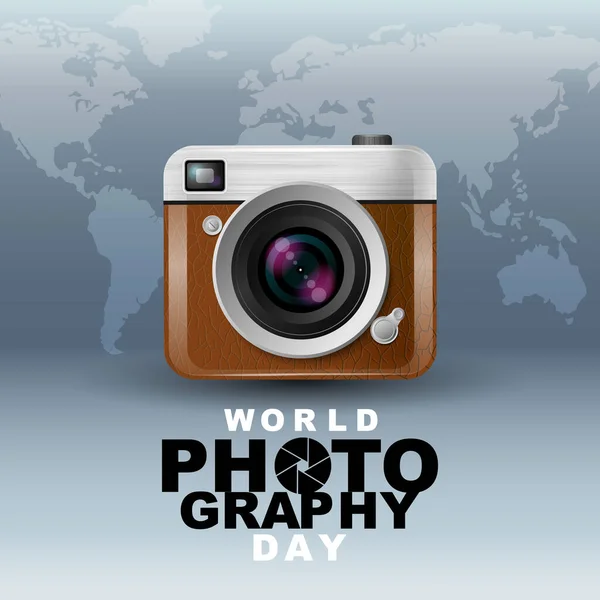 Всемирный День Фотографии Вектор Дизайн Баннера Логотип Типография Винтажная Камера — стоковый вектор