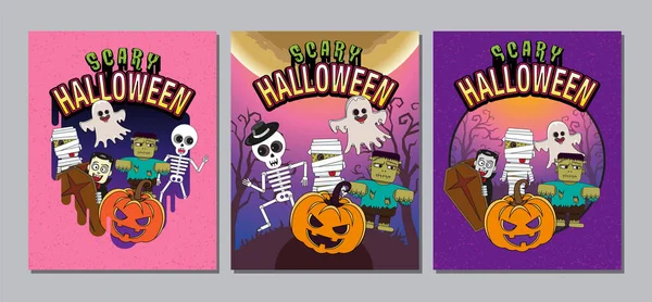 Halloween Cover Banner Ghost Eng Griezelig Cartoon Karakter Template Vector — Stockvector