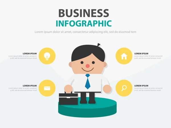 Businessman Dessin Animé Avec Sac Infographie Conception Modèle Pour Site — Image vectorielle