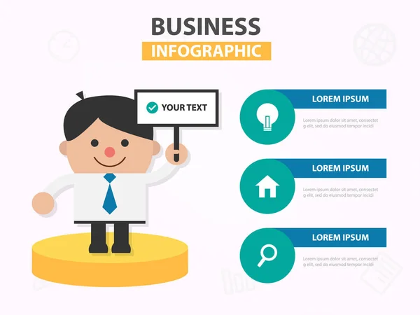 Apresentação Desenhos Animados Empresário Aprovando Projeto Modelo Infográfico Trabalho Para — Vetor de Stock