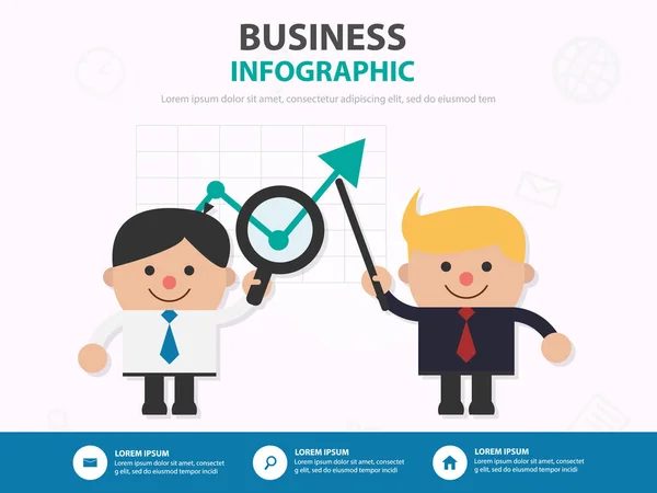 生意人卡通分析营销信息图模板设计的网站 生意人字符演示模板幻灯片 — 图库矢量图片