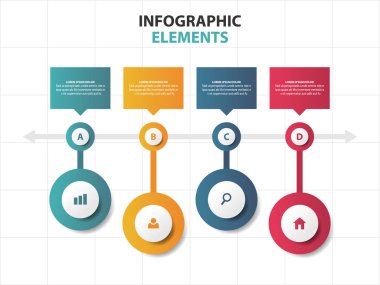Soyut renkli iş Infographics elemanları, Web Tasarım pazarlama reklam için sunum şablonu düz tasarım vektör illüstrasyon