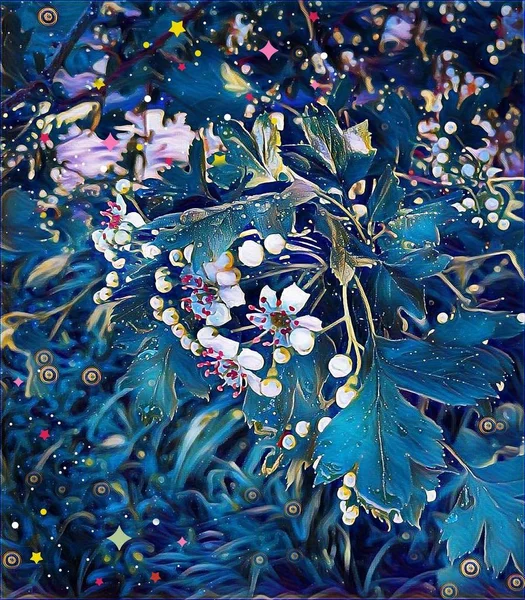 Baharda bahçede dikenli beyaz çiçekler