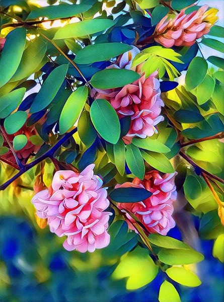 Akasya evin yakınında ilkbaharda çalılar gül