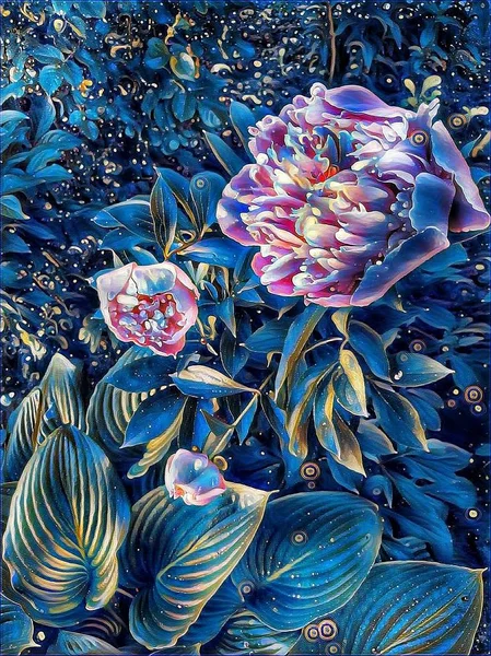 Evin yakınındaki bir çiçek yatağında geceleri güzel şakayıklar