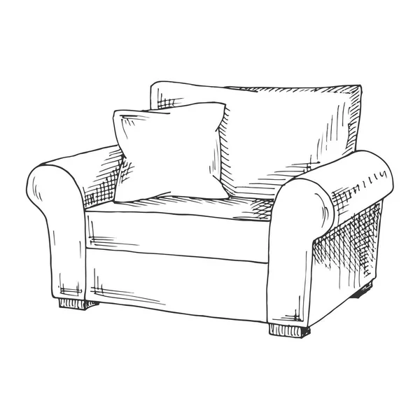 Ręcznie Rysowane Miękkie Krzesło Poduszką Ilustracja Wektorowa Styl Szkic — Wektor stockowy
