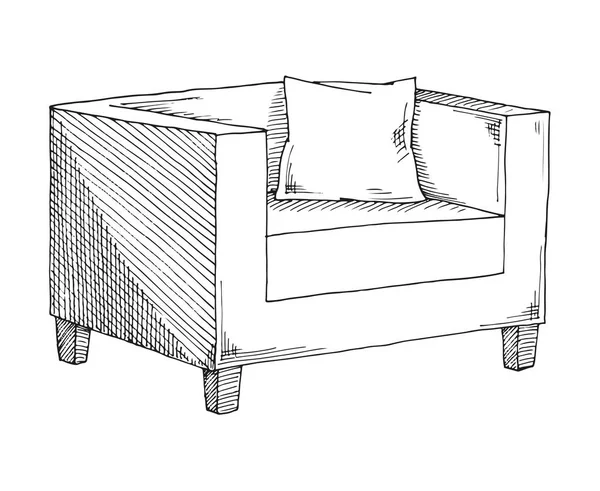 手には 枕と柔らかい椅子が描かれました スケッチ スタイルのベクトル図 — ストックベクタ