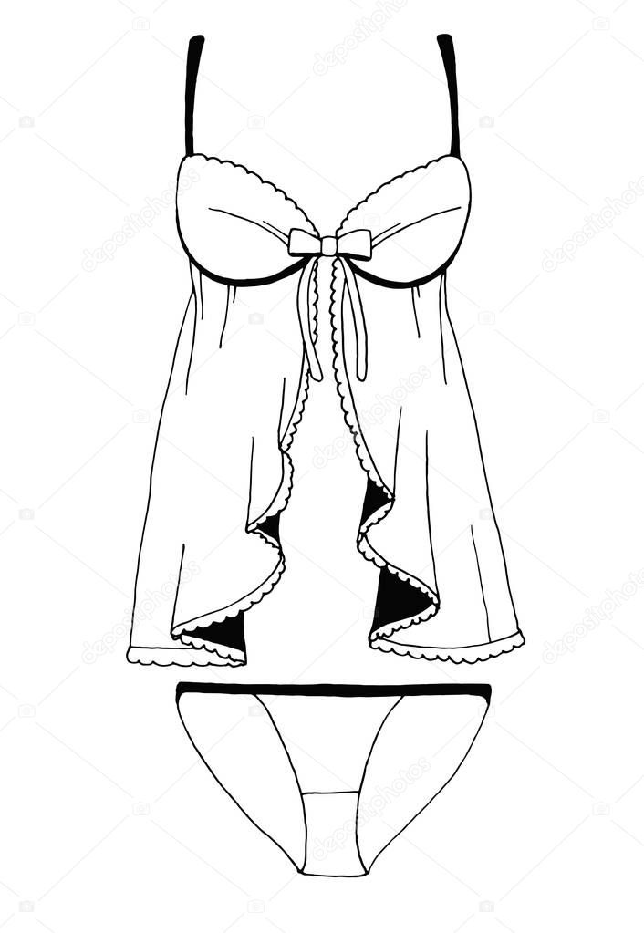 Sketch sexy lingerie. Vector illustration. Black and white sketch.