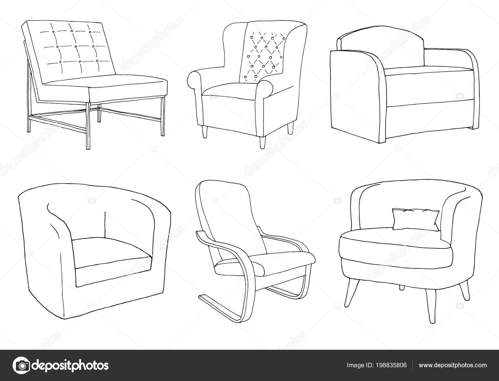 Set Different Soft Armchairs Linear Sketch Vector Illustration Stock Vector  by ©nadiia.kud.gmail.com 198835806, image size:1600x1220