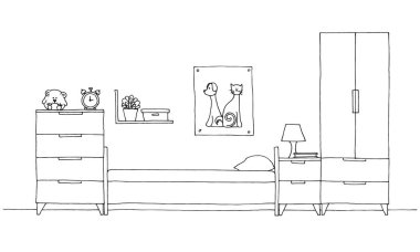 Robot resmini bir çocuk odası. Genç odası. Vektör çizim