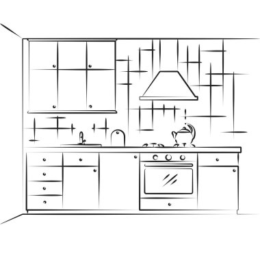 Mutfak mobilya kroki. Mutfak. Vektör çizim