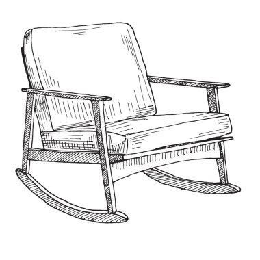 Sallanan sandalye beyaz arka plan üzerinde izole. Kroki rahat bir sandalye. Vektör çizim.