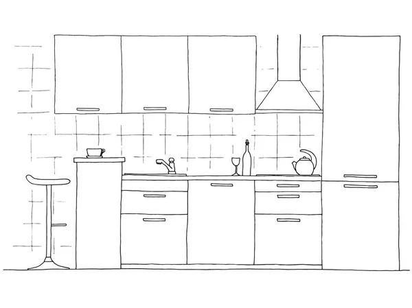 Mobiliario Cocina Dibujado Mano Ilustración Vectorial Estilo Boceto — Archivo Imágenes Vectoriales