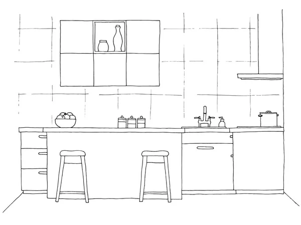 Hand Getekend Keukenmeubelen Vectorillustratie Schets Stijl — Stockvector