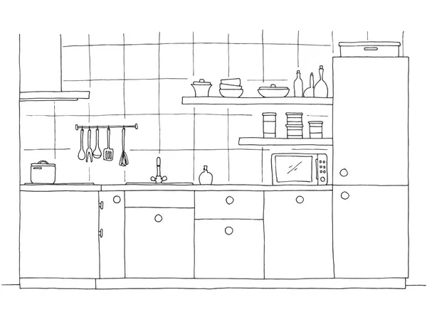 Mobiliario Cocina Dibujado Mano Ilustración Vectorial Estilo Boceto — Vector de stock